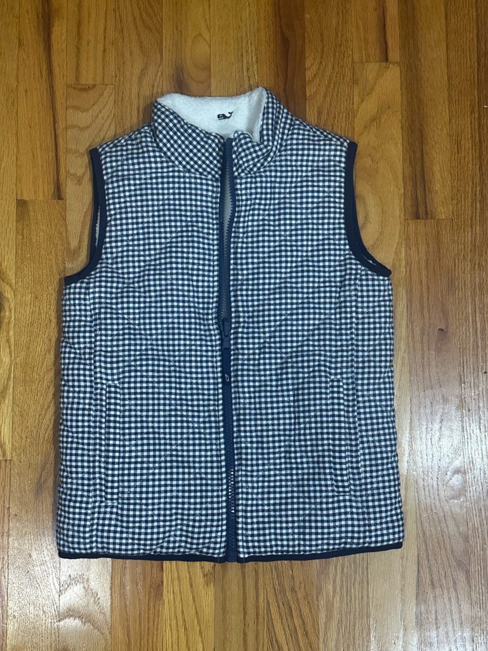 Vineyard Vines Navy Gingham & Sherpa Reversible Vest Girls S(7/8)
